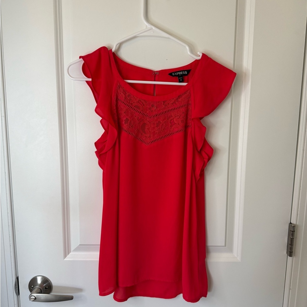 Express Red Flutter Sleeve Top